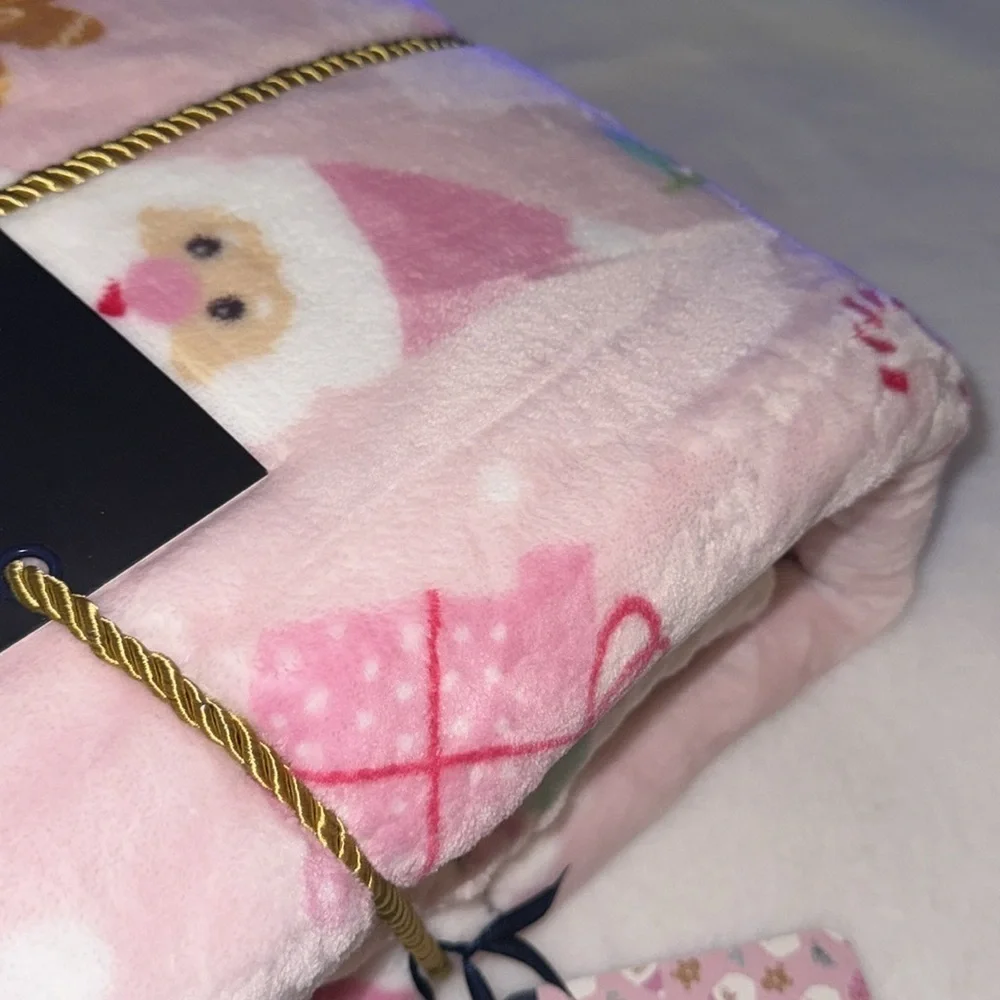 Rachel Roy Pink Gingerbread & Santa Blanket